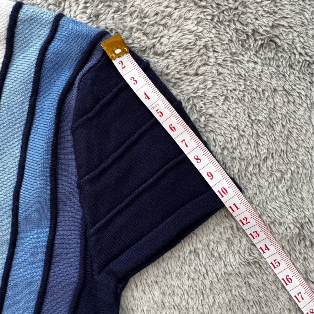 NWT I.D.O. La Vie Y2K Ribbed Bandage Sweater Navy/Blue/White Striped - S - Picture 10 of 11